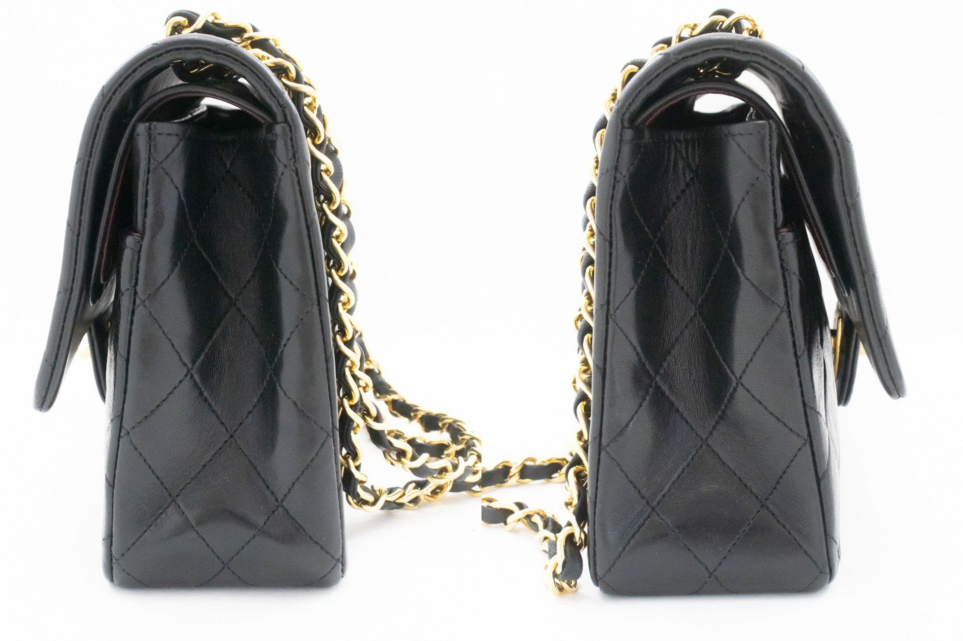 CHANEL Classic Double Flap 10" Chain Shoulder Bag Black Lambskin aj9 hannari-shop
