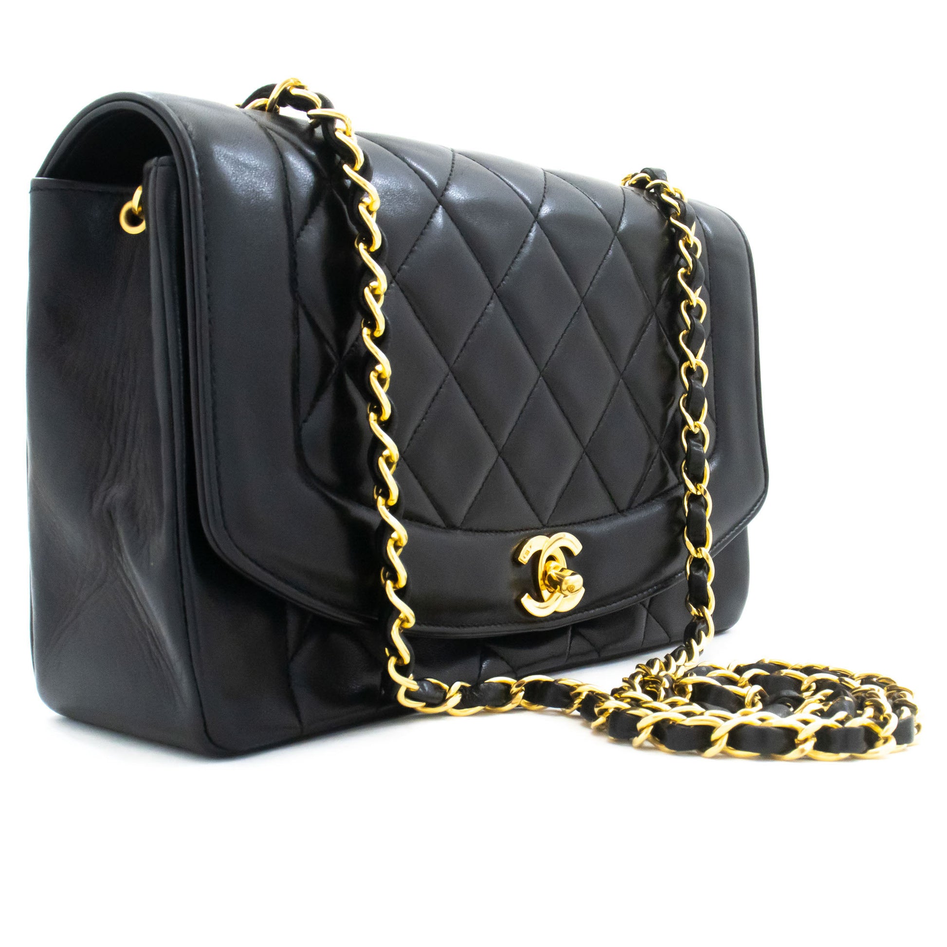 CHANEL Diana Flap Chain Shoulder Bag Black Quilted Lambskin ak2 hannari-shop