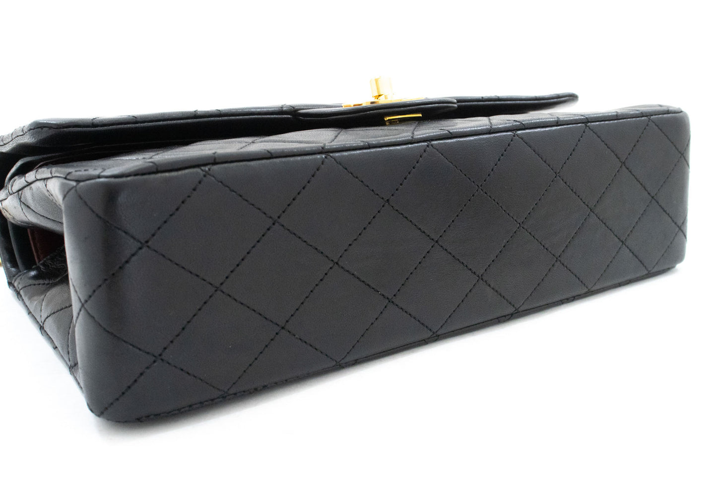 CHANEL Classic Double Flap 10" Chain Shoulder Bag Black Lambskin ak3 hannari-shop