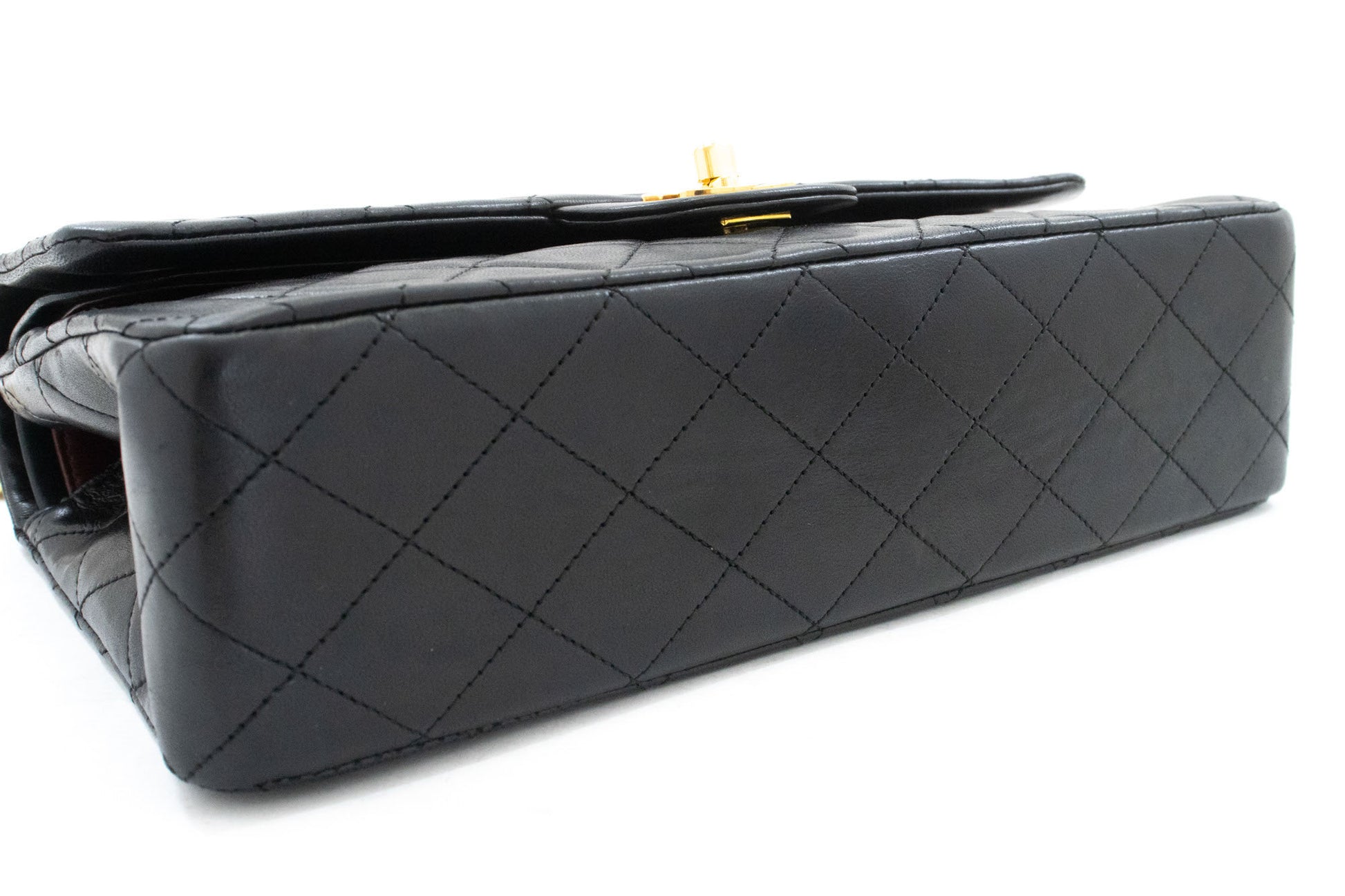 CHANEL Classic Double Flap 10" Chain Shoulder Bag Black Lambskin ak3 hannari-shop