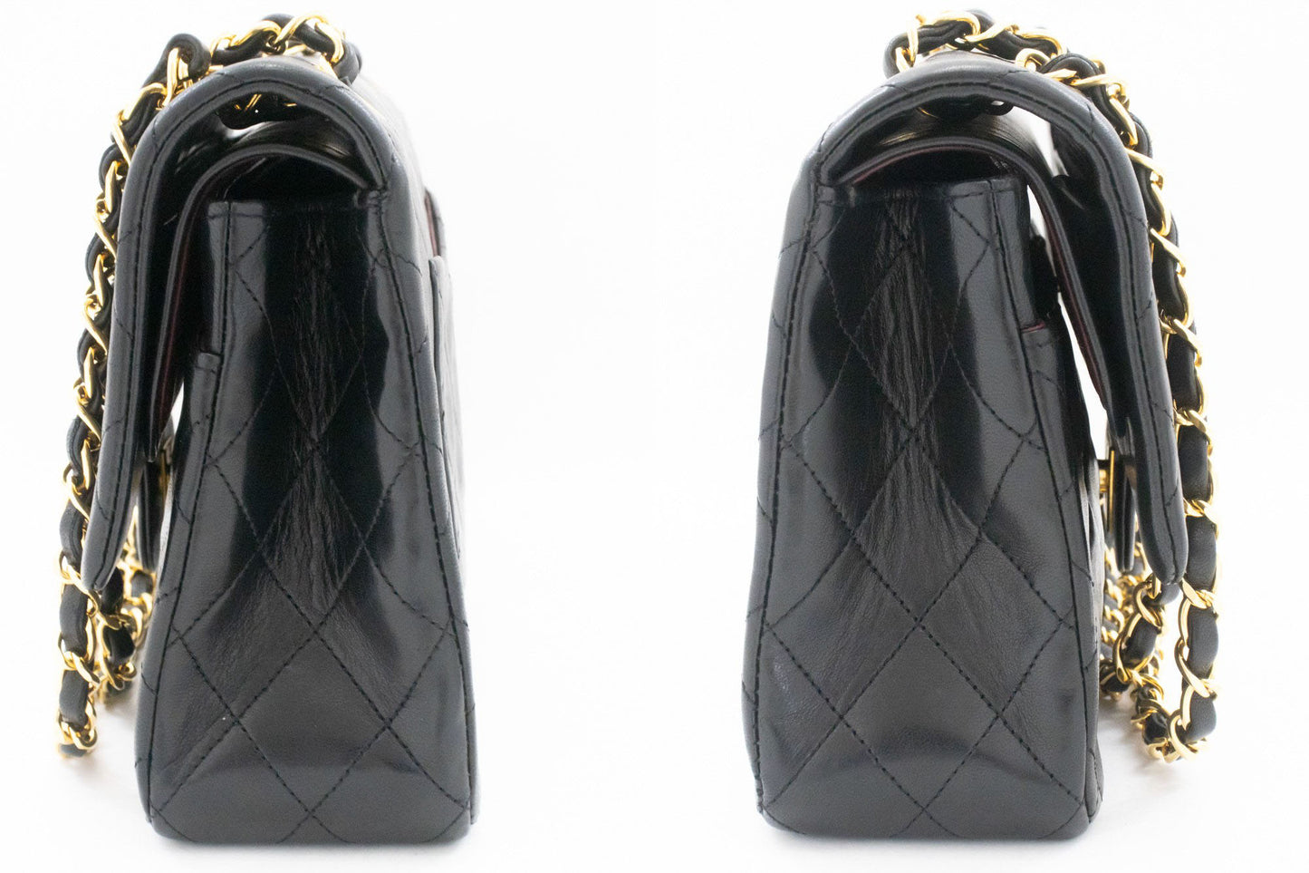 CHANEL Classic Double Flap 10" Chain Shoulder Bag Black Lambskin ak3 hannari-shop