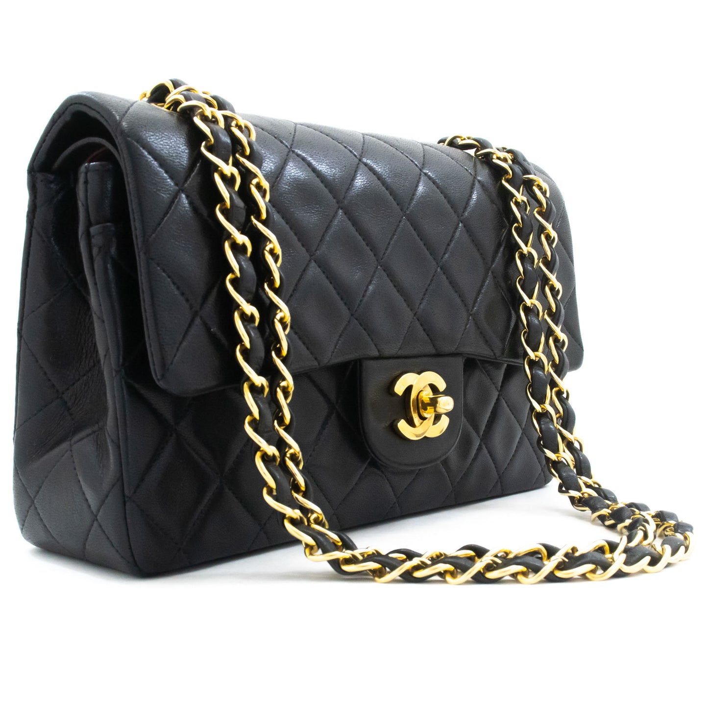 Borsa a spalla CHANEL Classic Double Flap 9" con catena in pelle di agnello nera aj4 hannari-shop