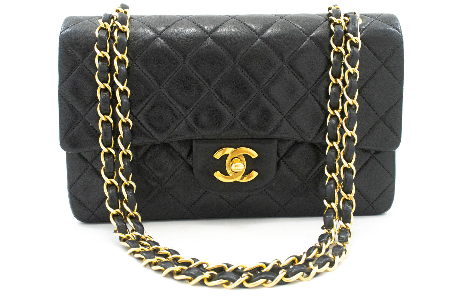 Borsa a spalla CHANEL Classic Double Flap 9" con catena in pelle di agnello nera aj4 hannari-shop