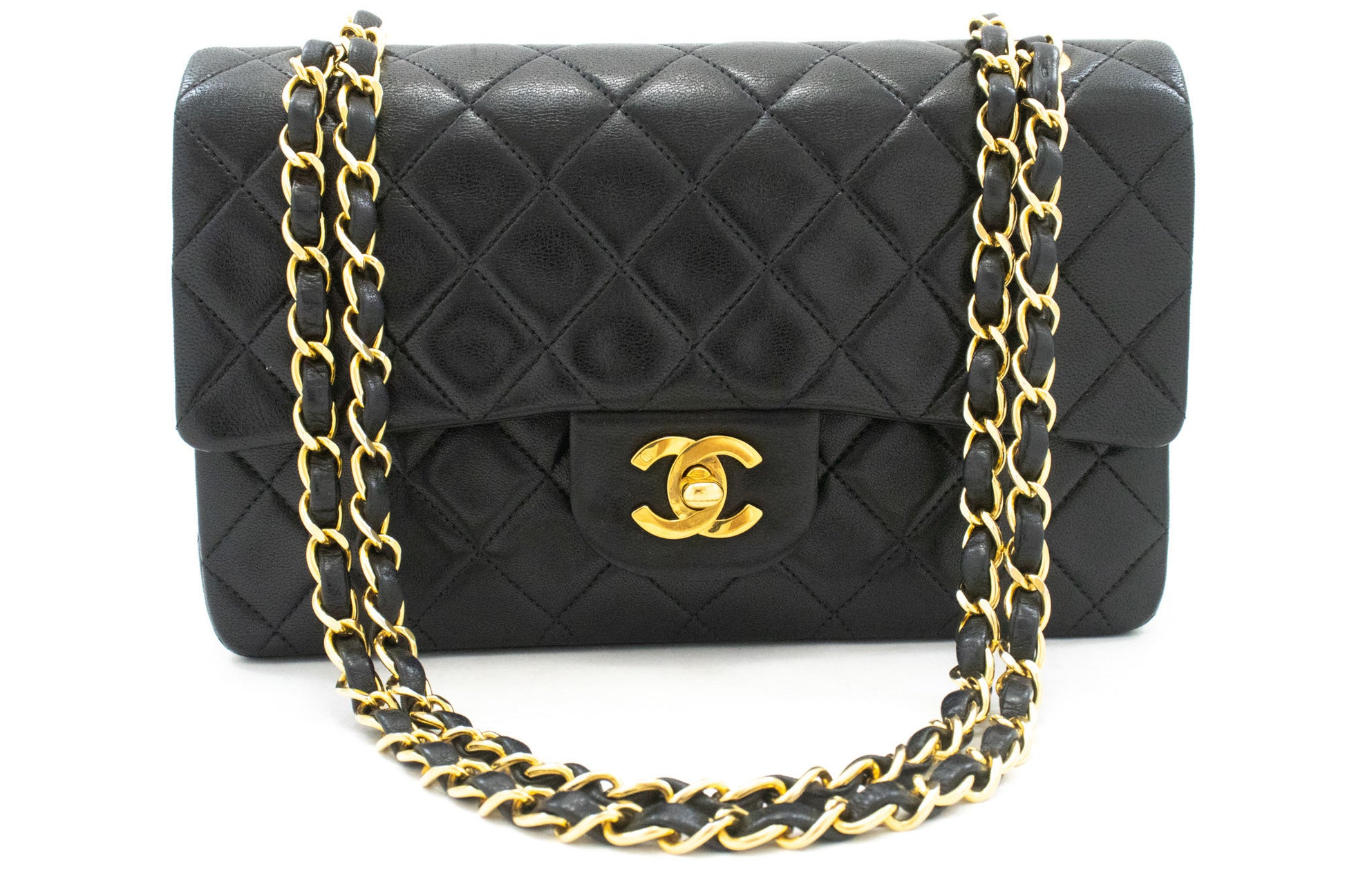 Borsa a spalla CHANEL Classic Double Flap 9" con catena in pelle di agnello nera aj4 hannari-shop