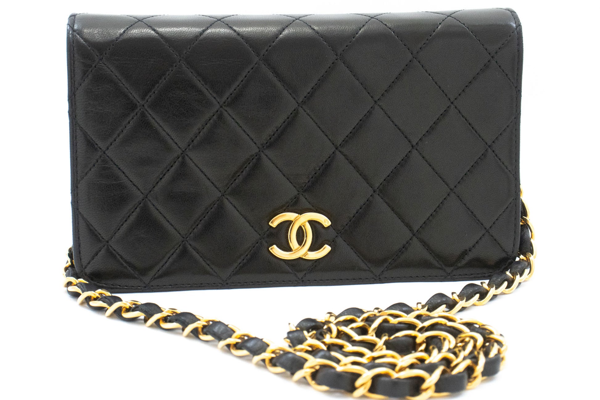 CHANEL Full Flap Small Chain Shoulder Bag Clutch Black Quilted aj1 hannari-shop
