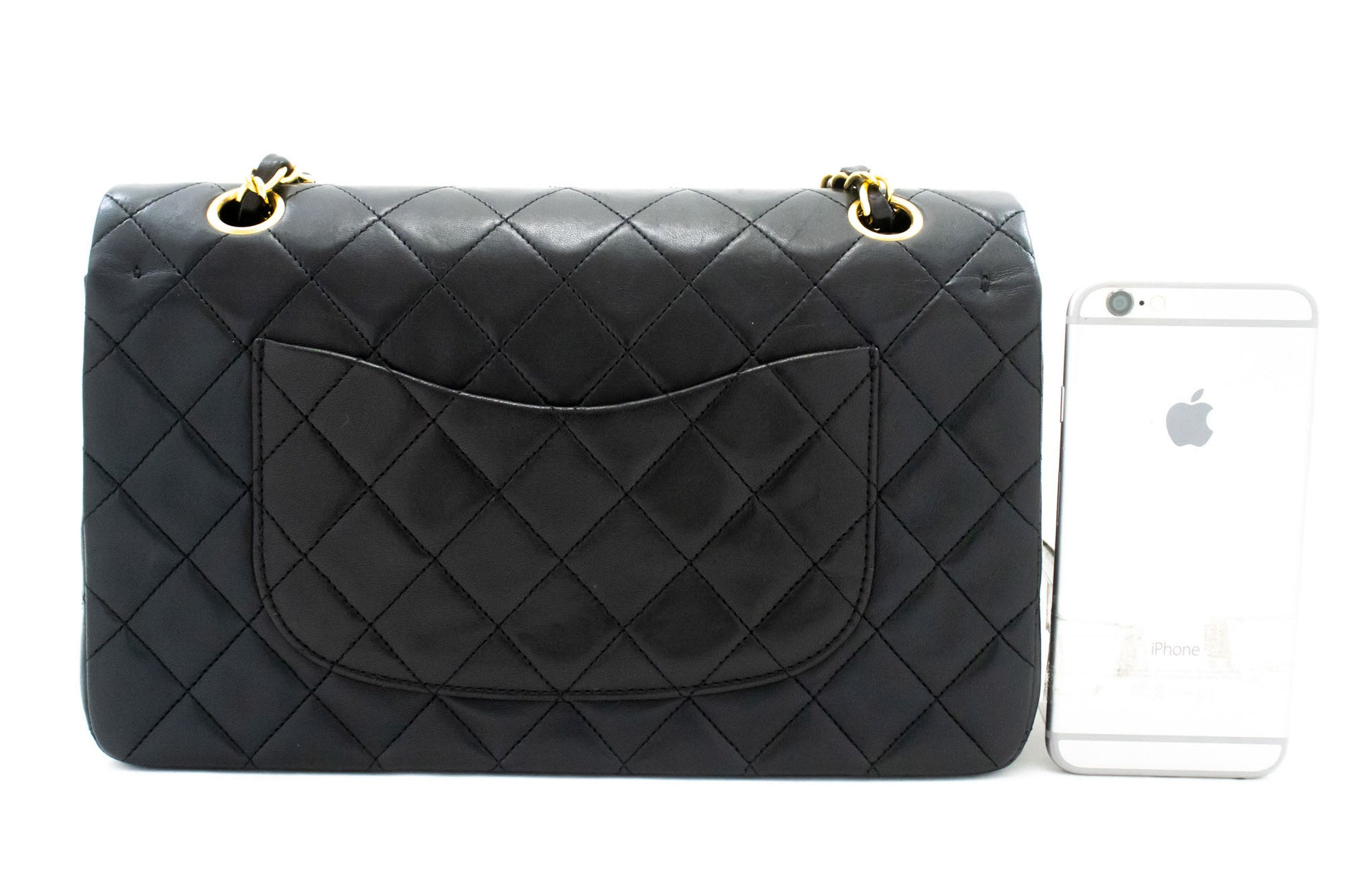 CHANEL Classic Double Flap 10" Chain Shoulder Bag Black Lambskin aj5 hannari-shop