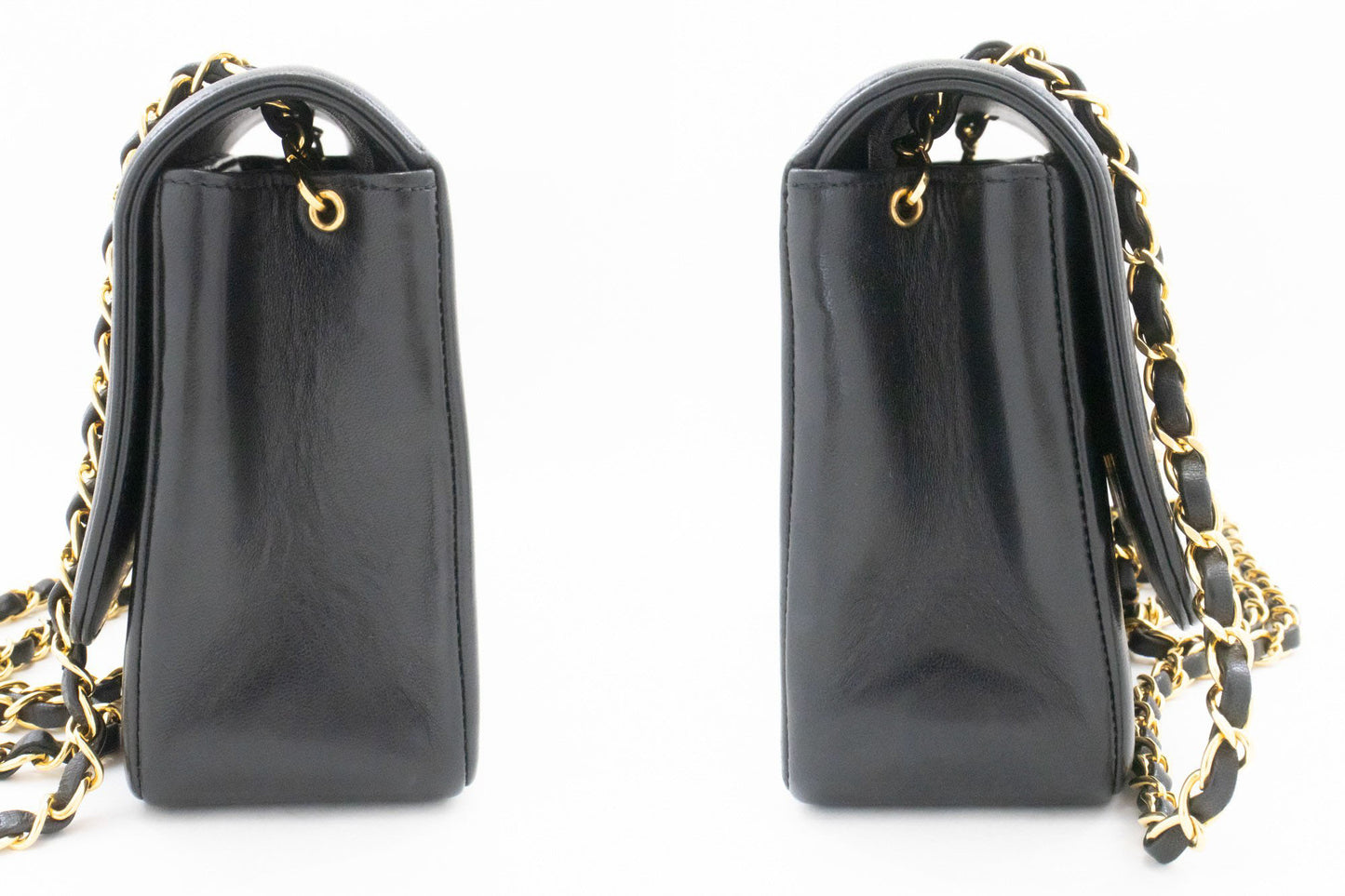 CHANEL Stripe Single Flap Chain Shoulder Bag Black Quilted aj3 hannari-shop