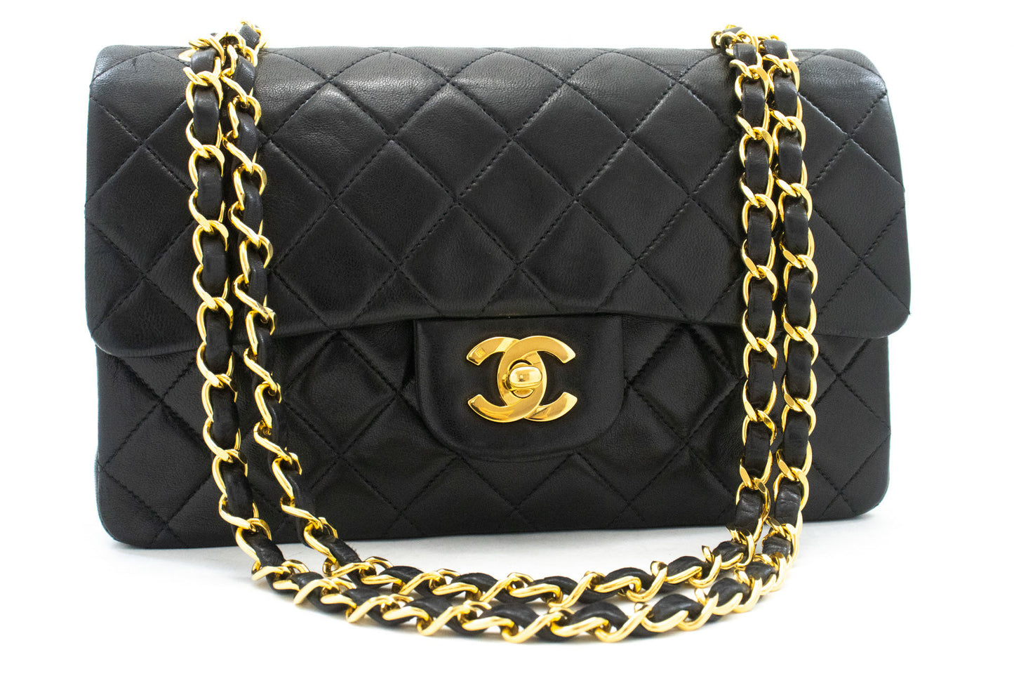 CHANEL Classic Double Flap 9" skuldertaske med kæde i sort lammeskind aj7 hannari-shop