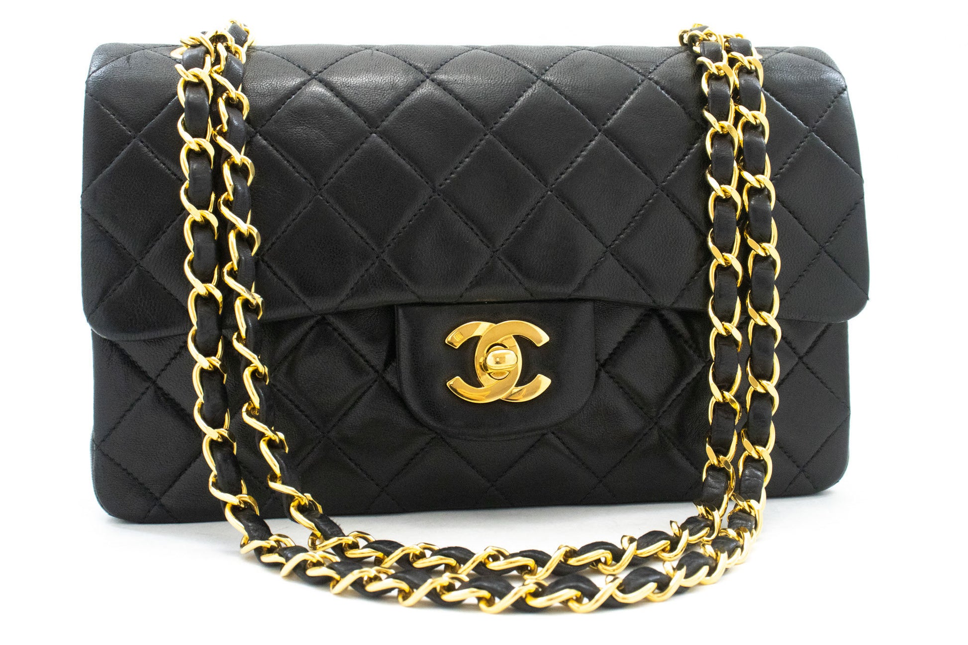 CHANEL Classic Double Flap 9" skuldertaske med kæde i sort lammeskind aj7 hannari-shop