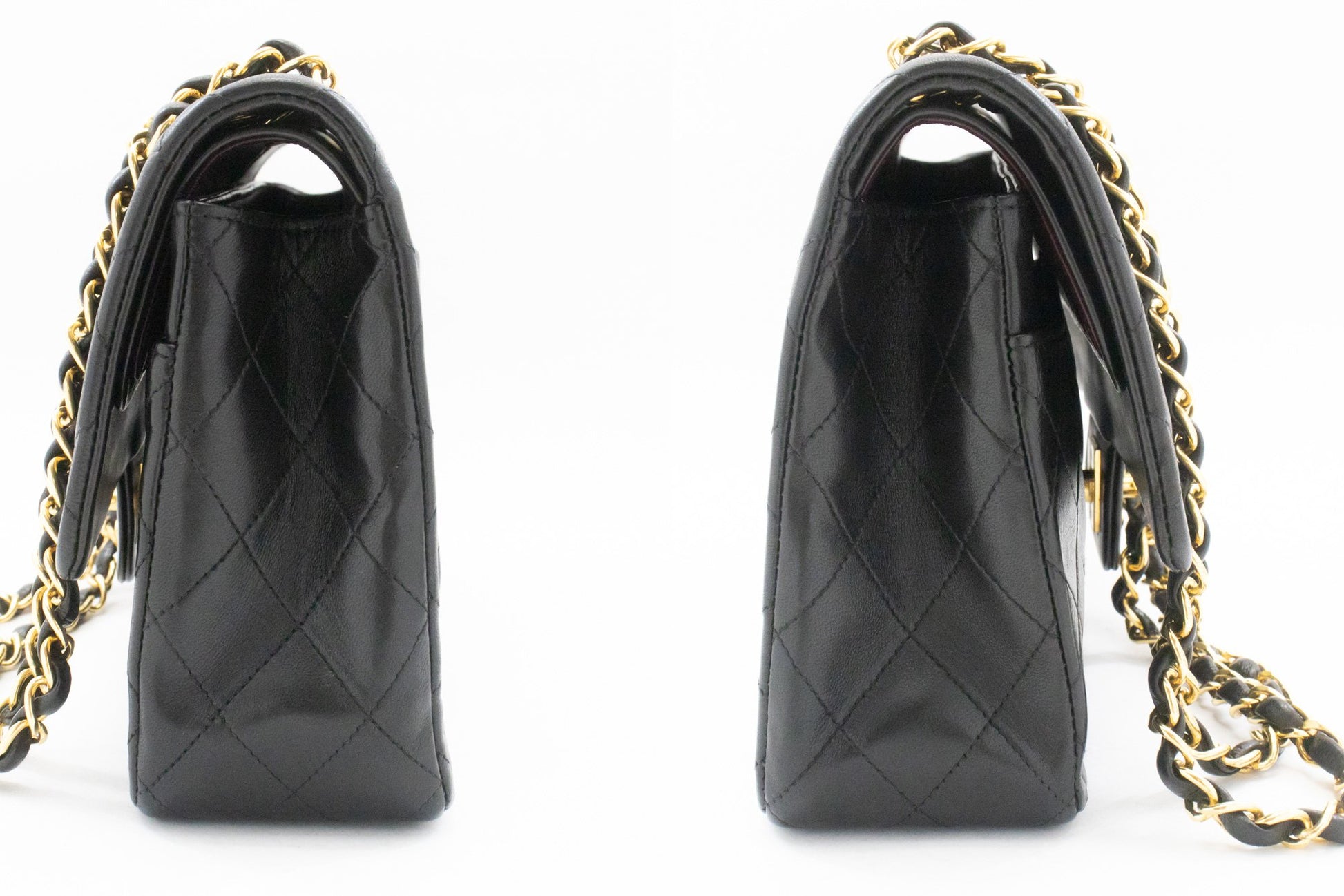 Sac à bandoulière CHANEL Classic Double Flap 10" à chaîne en agneau noir am1 hannari-shop