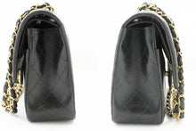 CHANEL Classic Double Flap 10" Chain Shoulder Bag Black Lambskin p58 hannari-shop