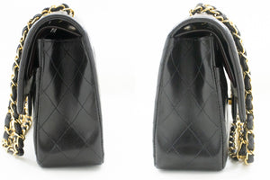 CHANEL Classic Double Flap 10" Chain Shoulder Bag Black Lambskin p58 hannari-shop