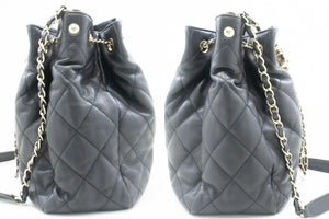 CHANEL Drawstring Chain Shoulder Bag Black Quilted Lambskin Purse p12 hannari-shop