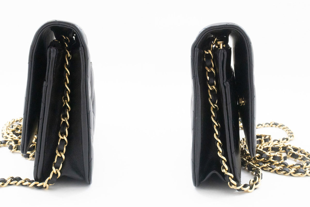 CHANEL Black Classic Wallet On Chain WOC Shoulder Bag Gold Clutch an9 hannari-shop