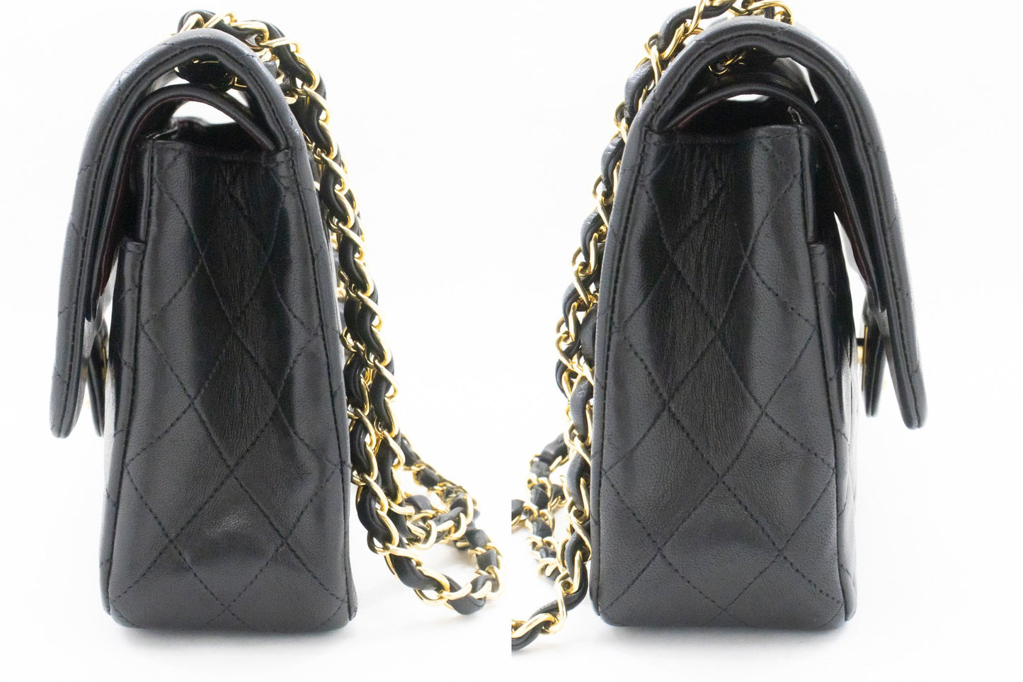 Sac à bandoulière CHANEL Classic Double Flap 10" avec chaîne, cuir d'agneau noir am3 hannari-shop