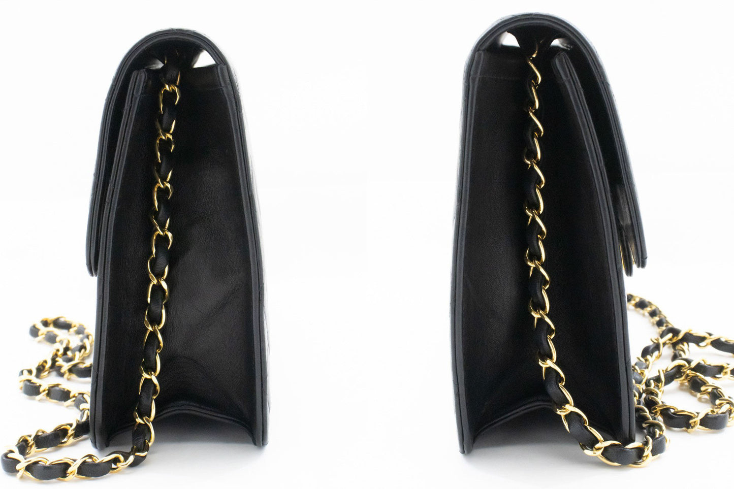 Sac à bandoulière chaîne CHANEL Pochette noire matelassée en agneau rabat portefeuille p42 hannari-shop