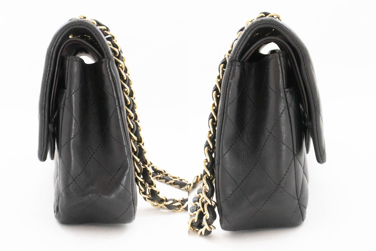 CHANEL Classic Double Flap 10" Chain Shoulder Bag Black Lambskin aq1 — vue latérale hannari-shop