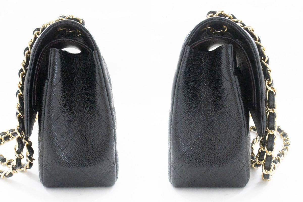 CHANEL 11" Chain Shoulder Bag Double Flap Black Grained Calfskin an5 hannari-shop