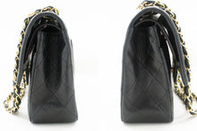 CHANEL Classic Double Flap 10" Chain Shoulder Bag Black Lambskin p76 hannari-shop