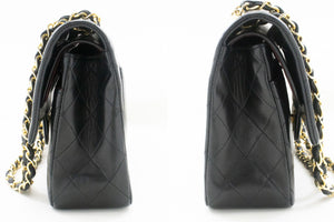 CHANEL Classic Double Flap 10" Chain Shoulder Bag Black Lambskin p76 hannari-shop