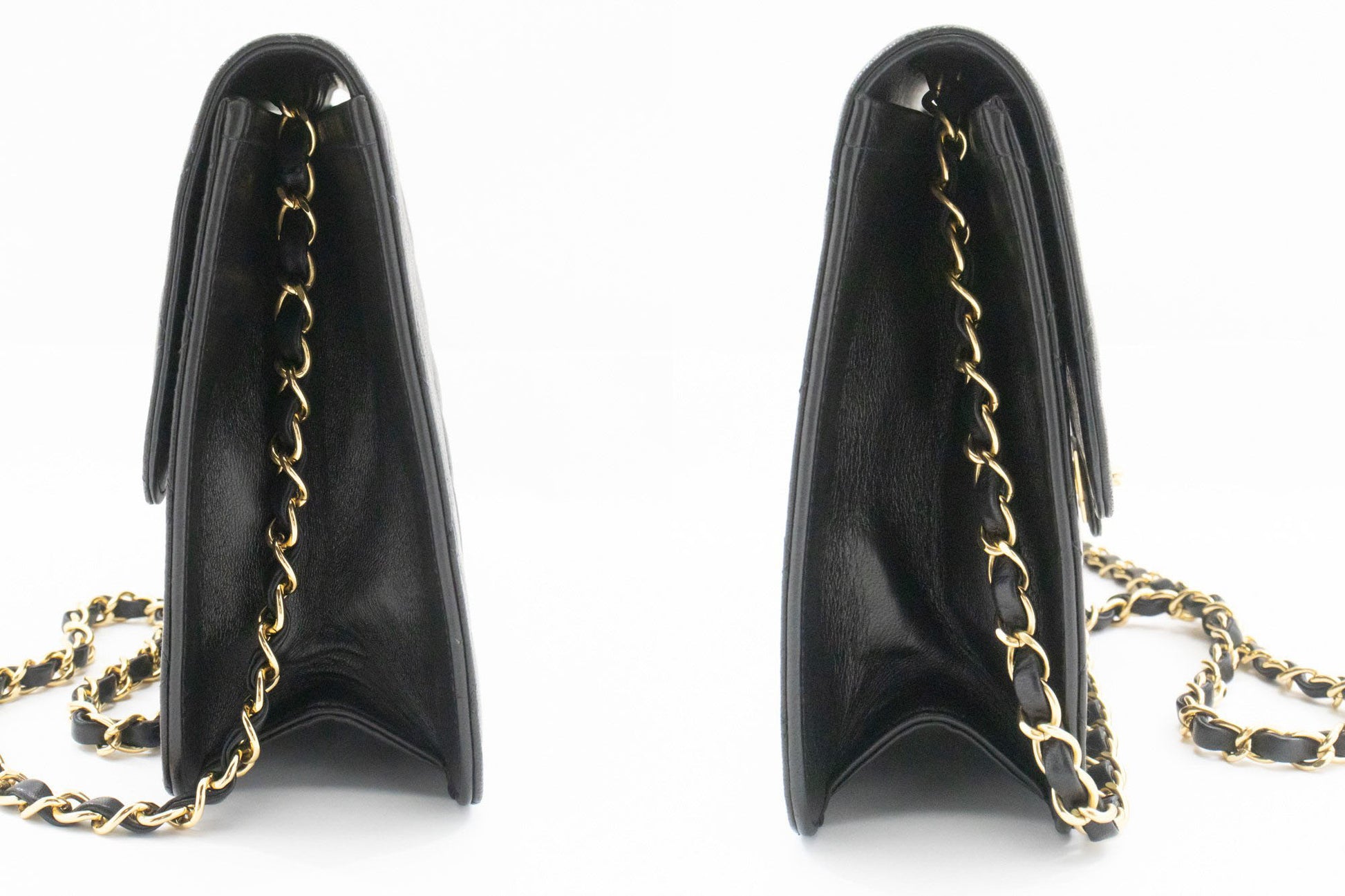 CHANEL skuldertaske med kæde, clutch, sort quiltet flap i lammeskind, taske aa2 hannari-shop
