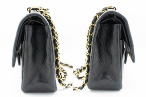 CHANEL Classic Double Flap 10" Chain Shoulder Bag Black Lambskin m52 hannari-shop