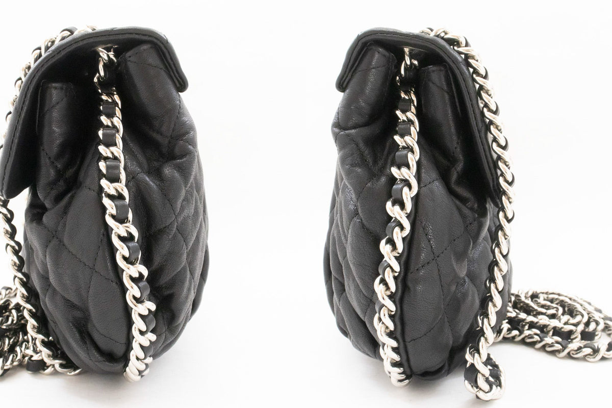 CHANEL Chain Around Shoulder Bag Crossbody Black Calfskin Leather ap9 — 측면 hannari-shop