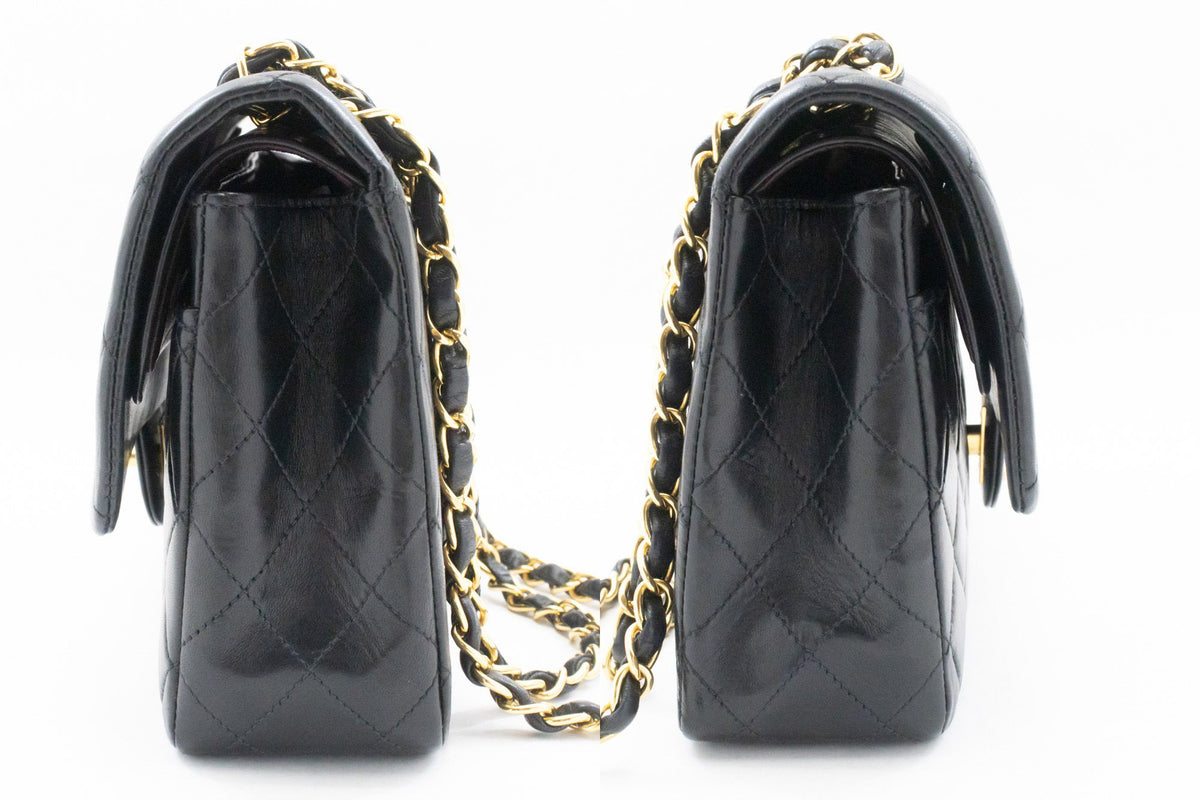 CHANEL Classic Double Flap 10" Chain Shoulder Bag Black Lambskin an1 hannari-shop