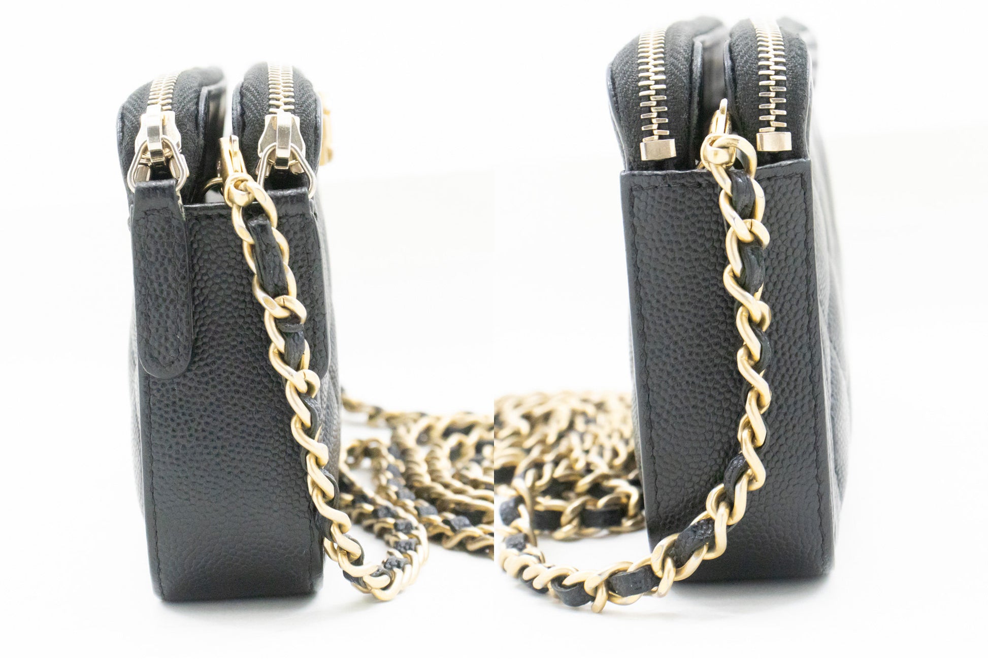 Portefeuille CHANEL Boy Noir Caviar Wallet On Chain WOC Double Zip Épaule n35 hannari-shop