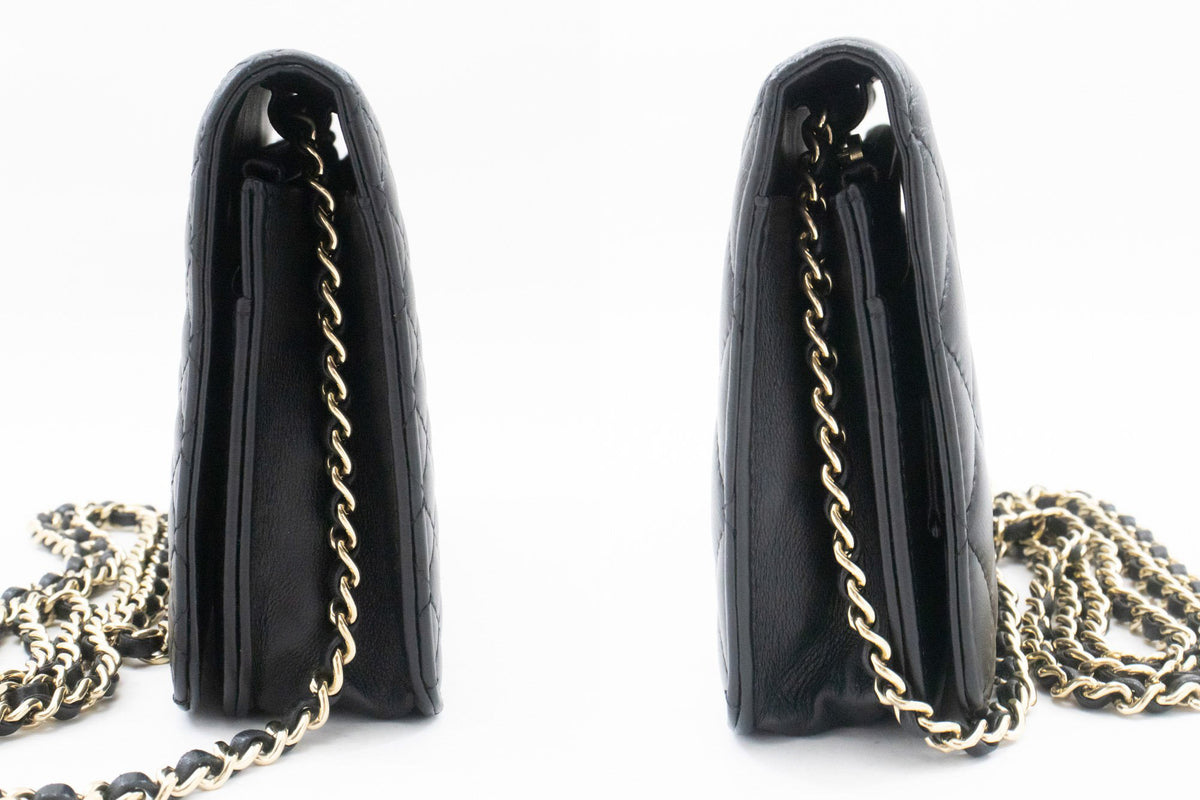 CHANEL Black Classic Wallet On Chain WOC Shoulder Bag Crossbody ao2 hannari-shop