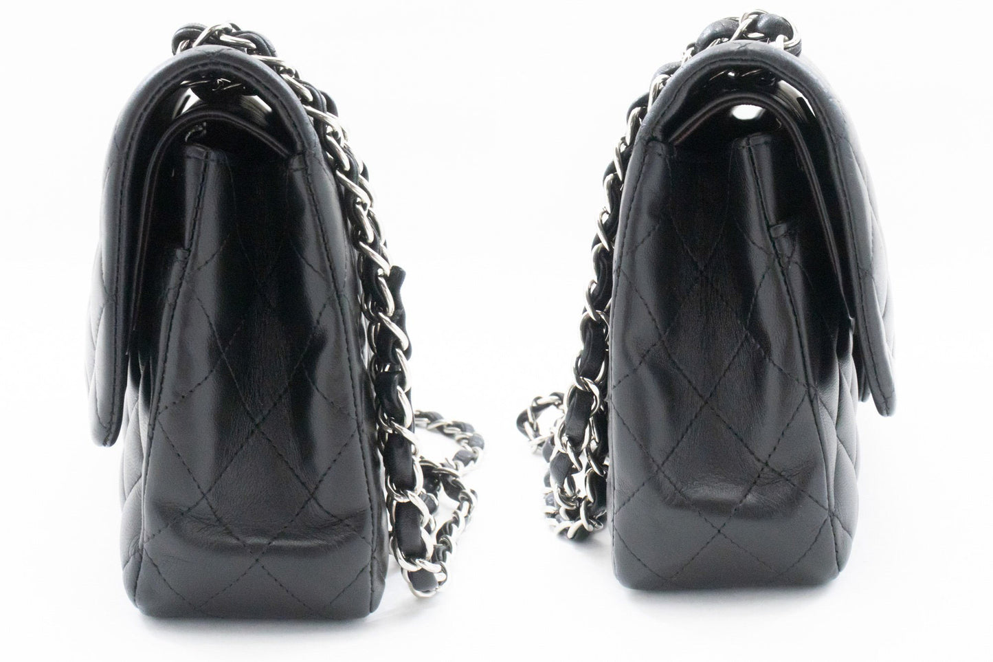 CHANEL Classic Double Flap 10" Chain Shoulder Bag Black Lambskin am5 hannari-shop