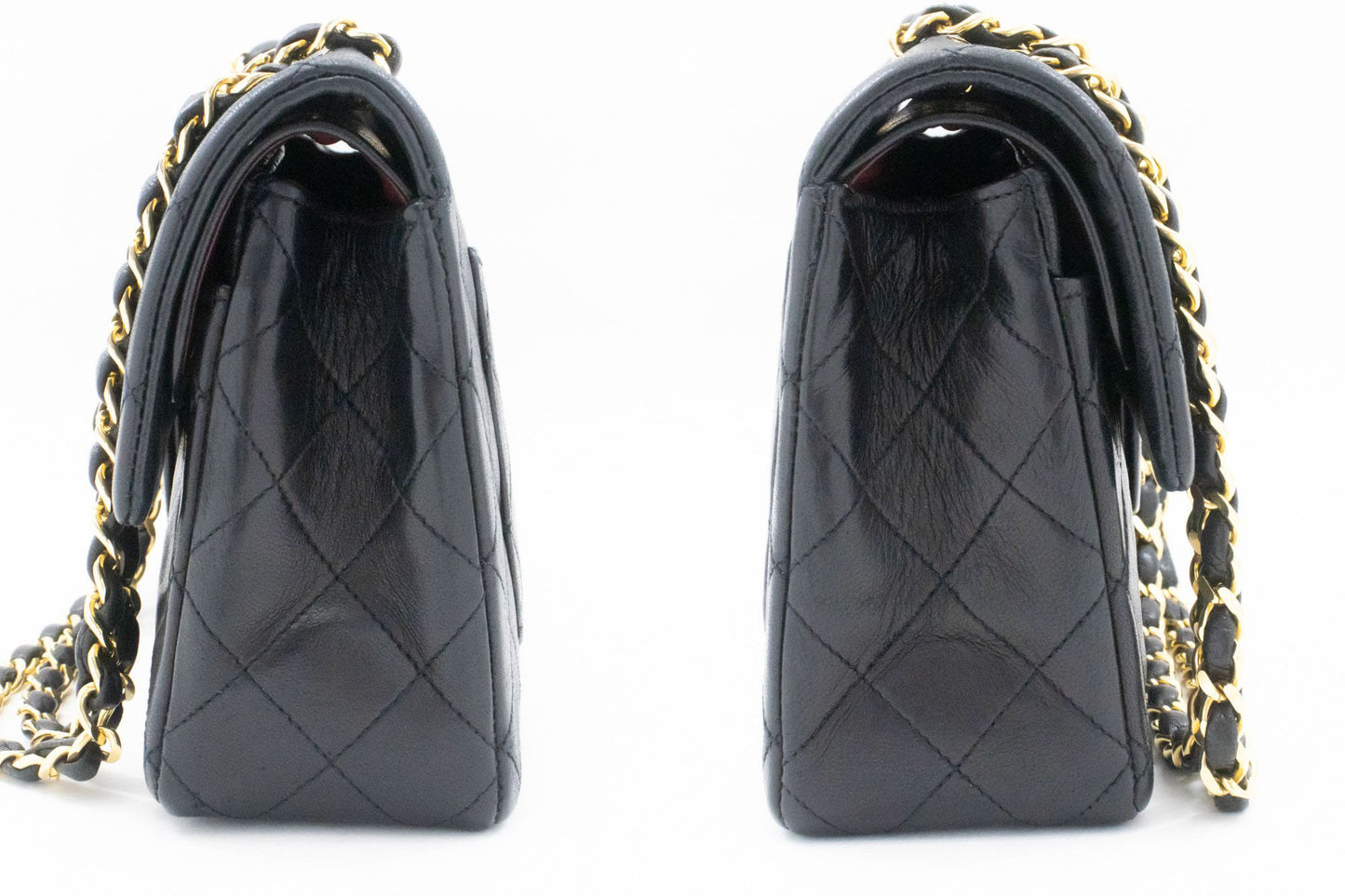 CHANEL Classic Double Flap 9" Schultertasche mit Kette, Schwarz, Lammleder p46 hannari-shop