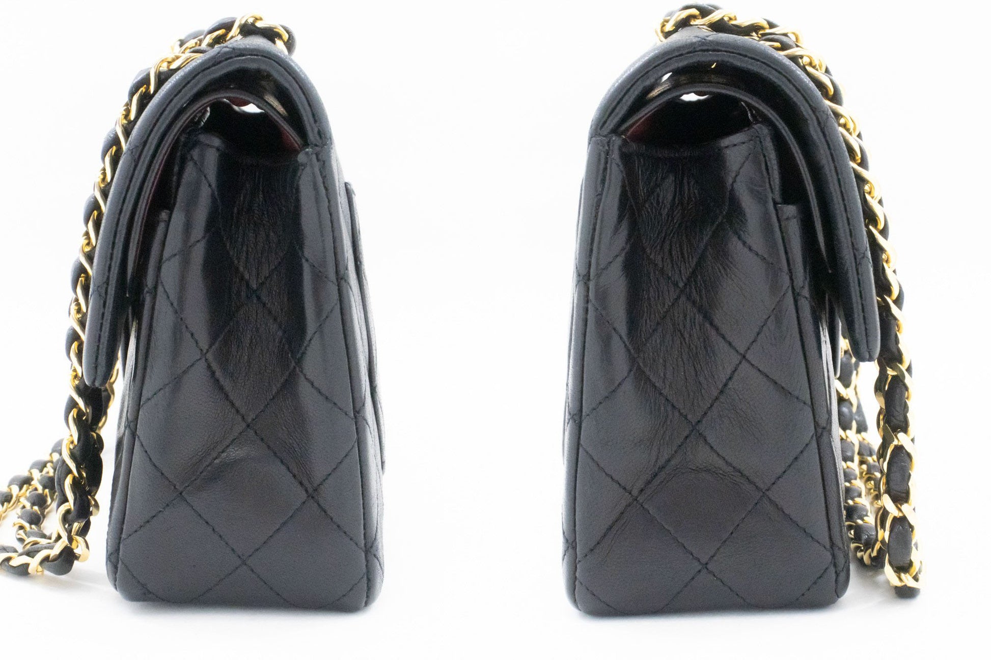 CHANEL Classic Double Flap 9" Schultertasche mit Kette, Schwarz, Lammleder p46 hannari-shop