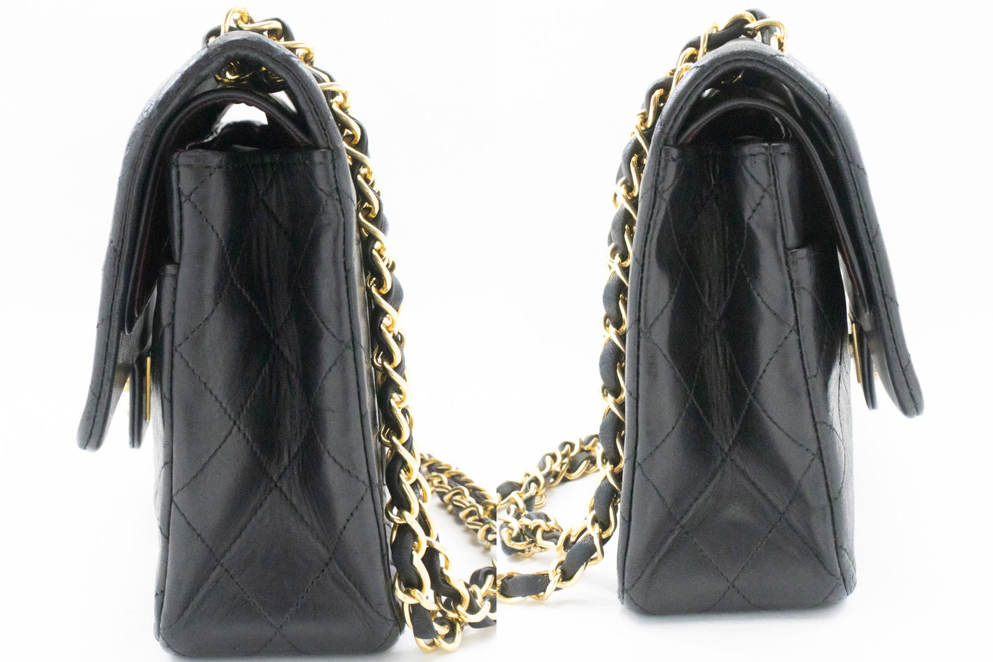 CHANEL Classic Double Flap 10" ketting schoudertas zwart lamsleer ak8 hannari-shop