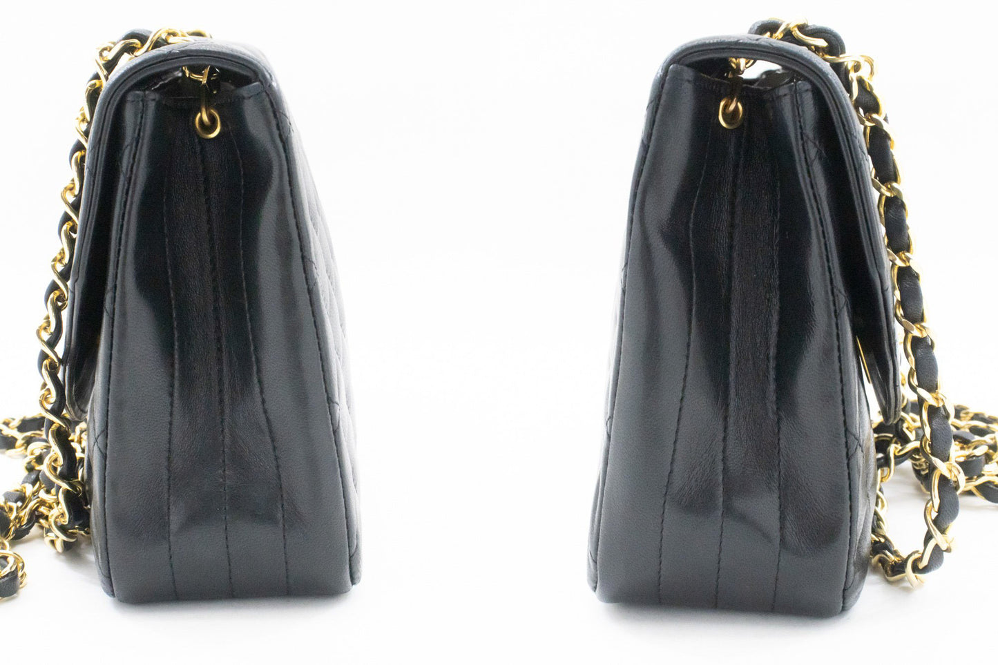 CHANEL Half Moon Chain Shoulder Bag Crossbody Black Quilted Flap am7 hannari-shop