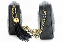 CHANEL Vintage Tassel Chain Shoulder Bag Black Quilted Zipper Lamb n19 hannari-shop