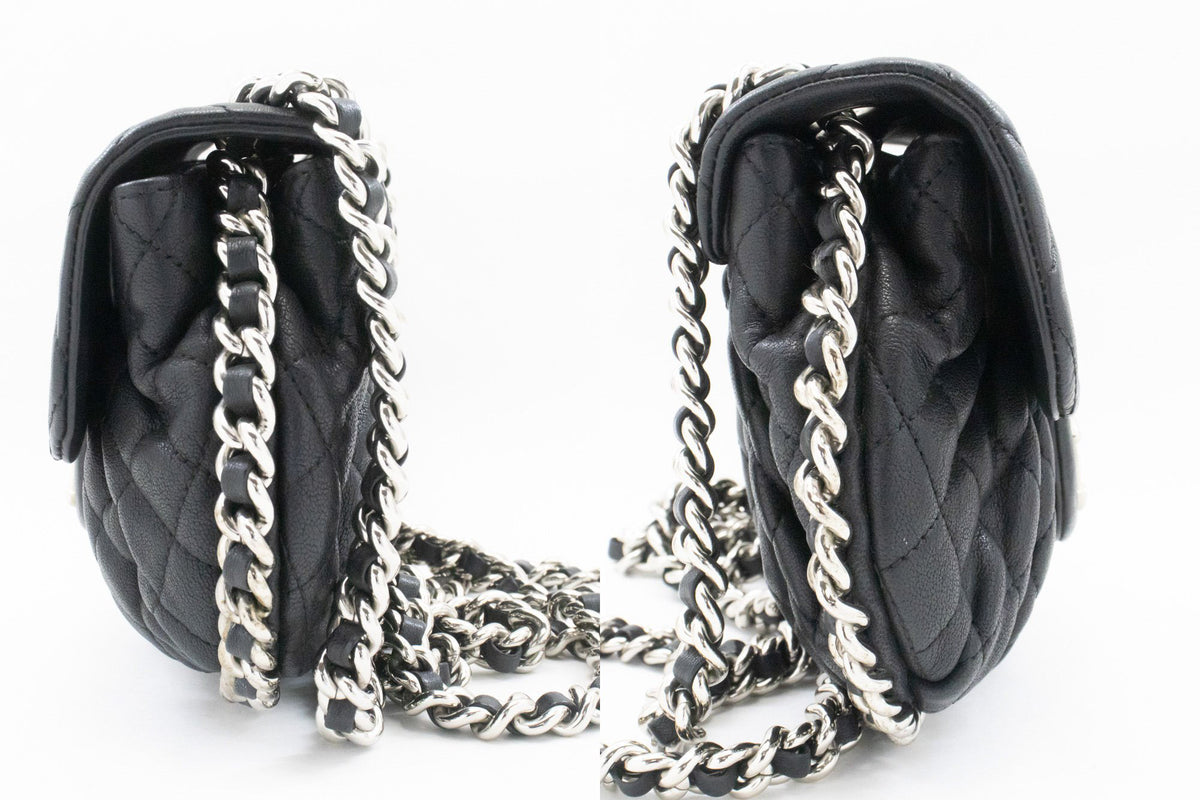 CHANEL Chain Around Small Shoulder Bag Crossbody Black Calfskin ap7 — side hannari-shop