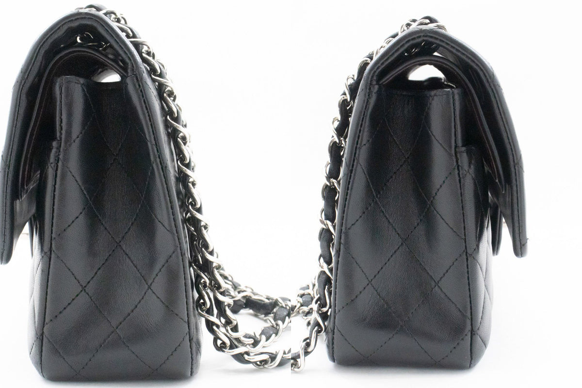 CHANEL Classic Double Flap 10" Chain Shoulder Bag Black Lambskin am6 hannari-shop
