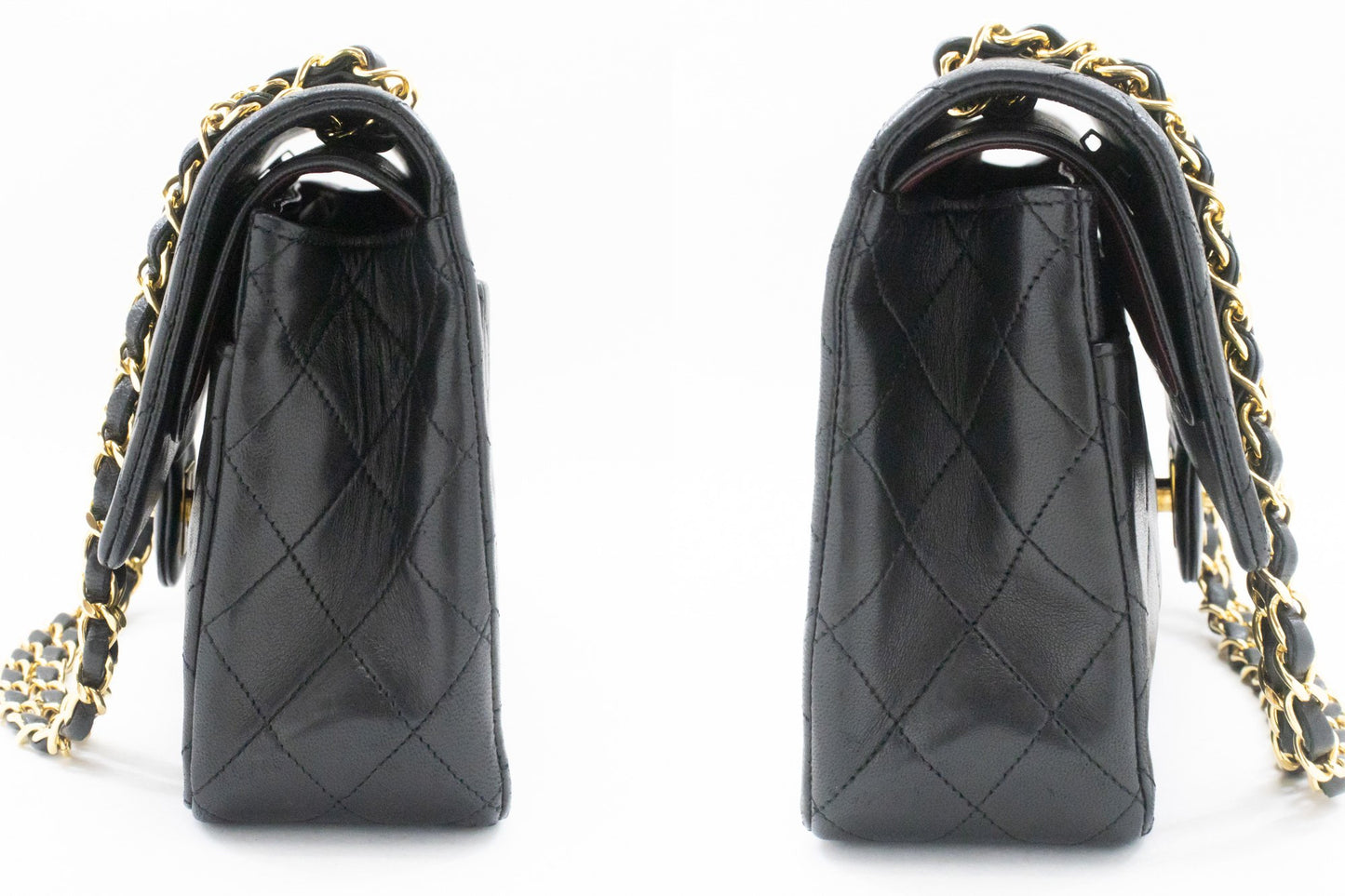 Sac à bandoulière CHANEL Classic Double Flap 10" en chaîne, noir, en agneau, ak7 hannari-shop