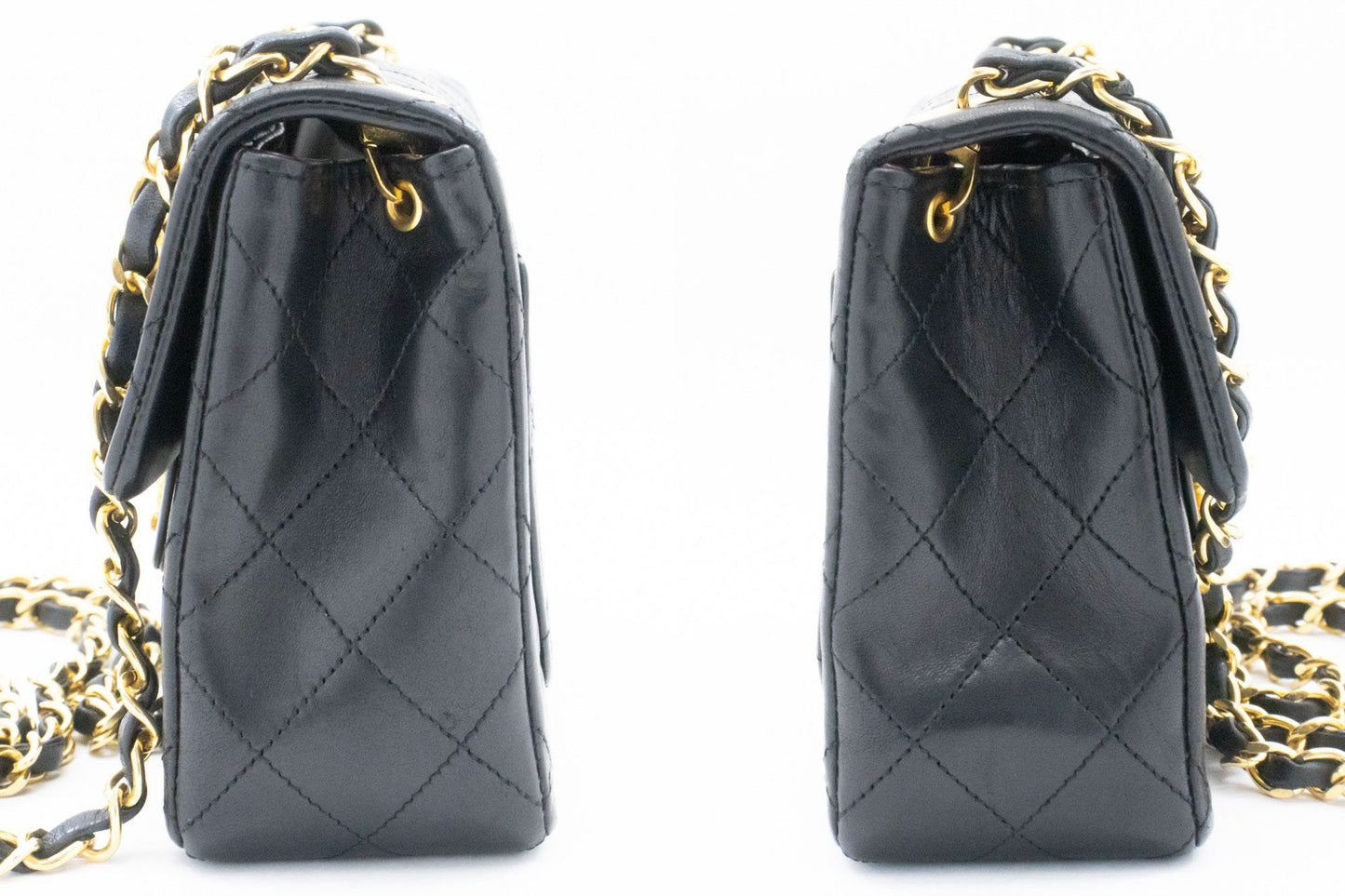 CHANEL Mini Square Borsa a Tracolla Piccola con Catena Nera in Agnello ag9 hannari-shop