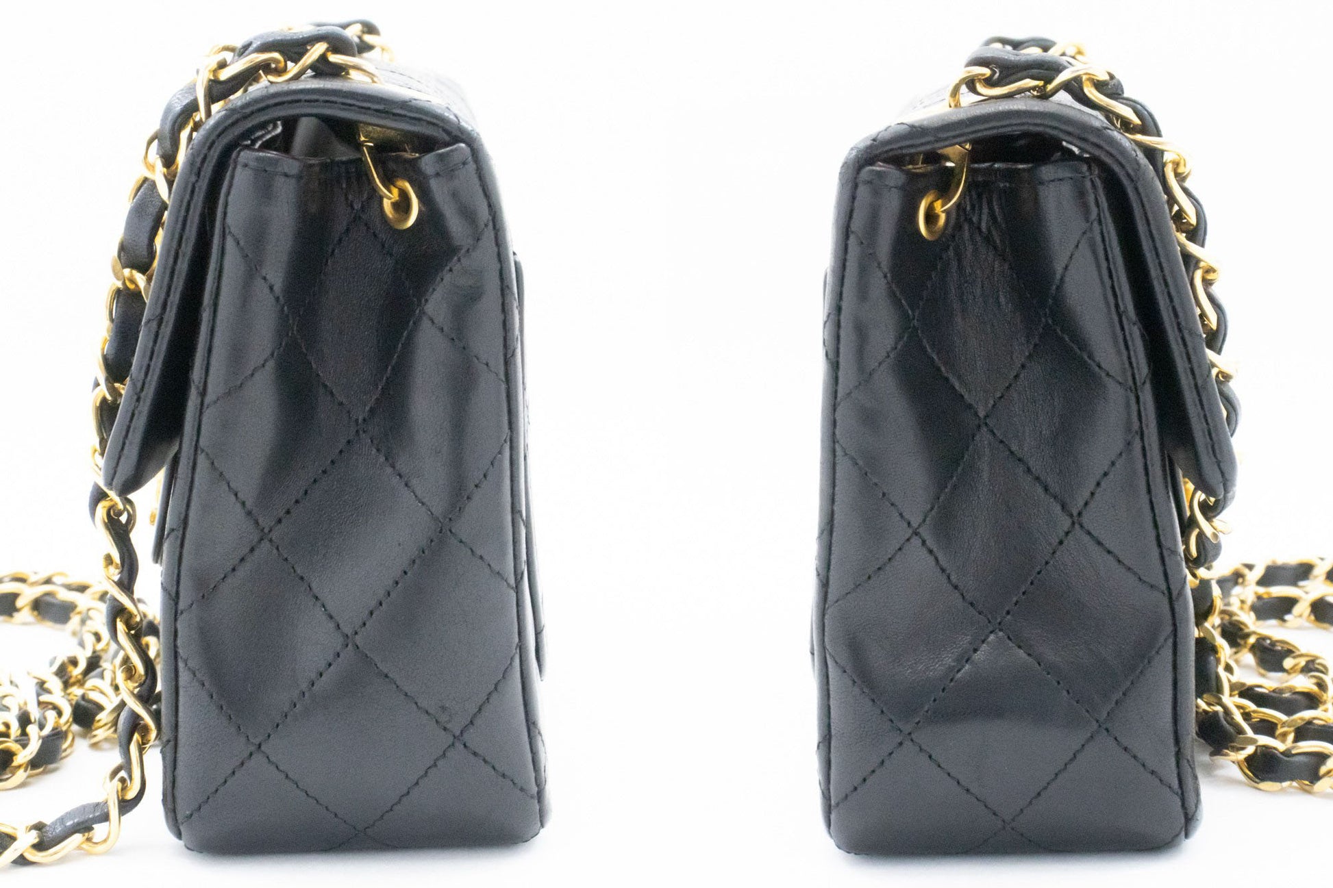 CHANEL Mini Square Borsa a Tracolla Piccola con Catena Nera in Agnello ag9 hannari-shop