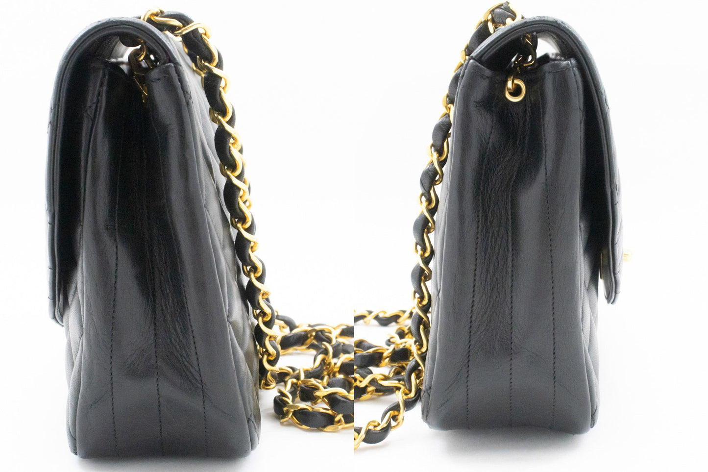 CHANEL Half Moon Chain Shoulder Bag Crossbody Black Quilted Flap an3 hannari-shop