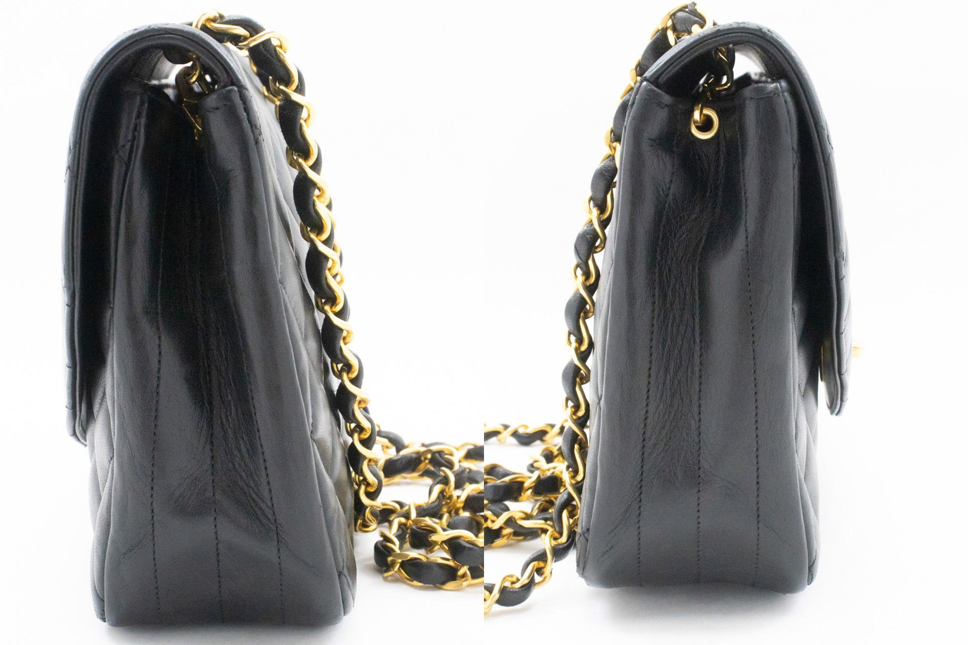 CHANEL Half Moon Chain Shoulder Bag Crossbody Black Quilted Flap an3 hannari-shop