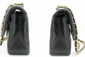 CHANEL Classic Double Flap 9" Chain Shoulder Bag Black Lambskin p68 hannari-shop