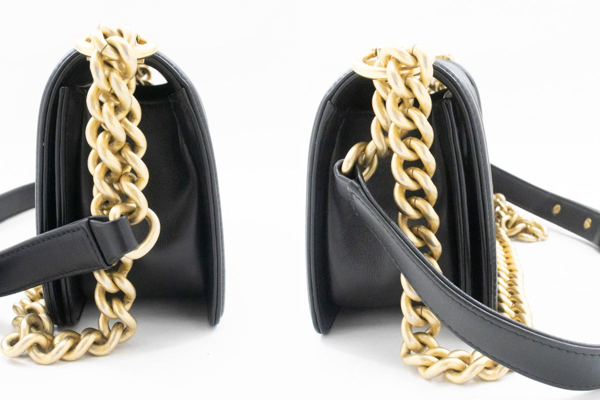 CHANEL Boy Chain Shoulder Bag Black Quilted Flap Lambskin Gold an6 hannari-shop
