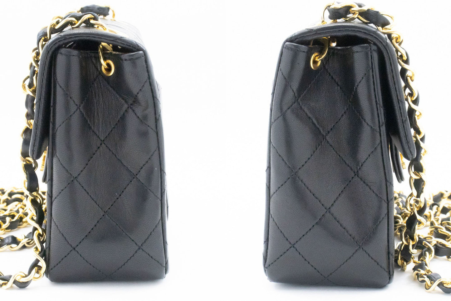CHANEL Mini Square Small Chain Shoulder Bag Crossbody Black Lamb ag7 hannari-shop