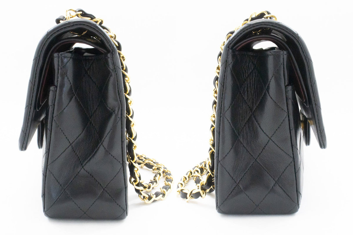 CHANEL Classic Double Flap 10" Chain Shoulder Bag Black Lambskin ap6 — côté hannari-shop