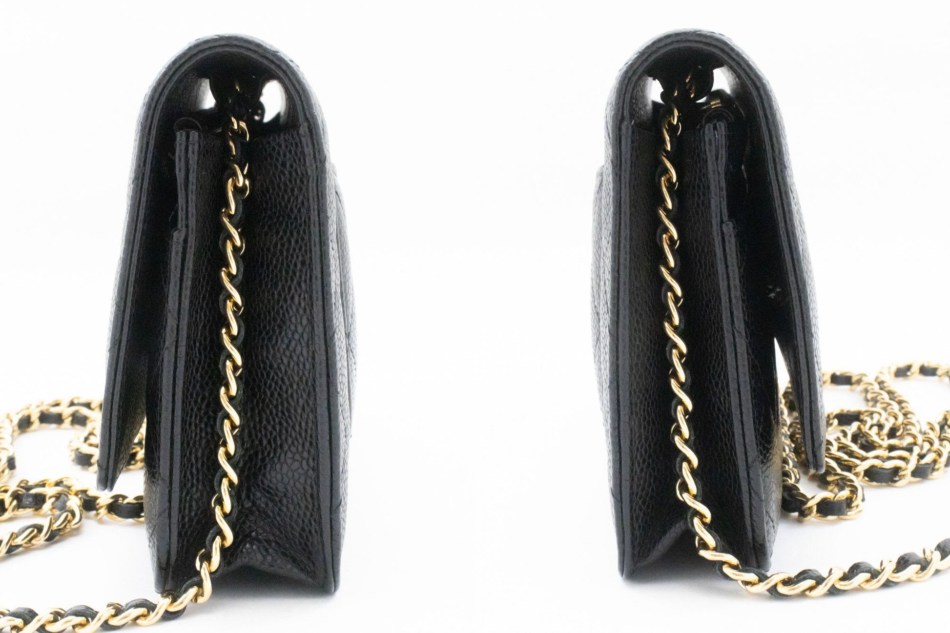 CHANEL Grained Calfskin Wallet On Chain WOC Black Shoulder Bag af8 hannari-shop