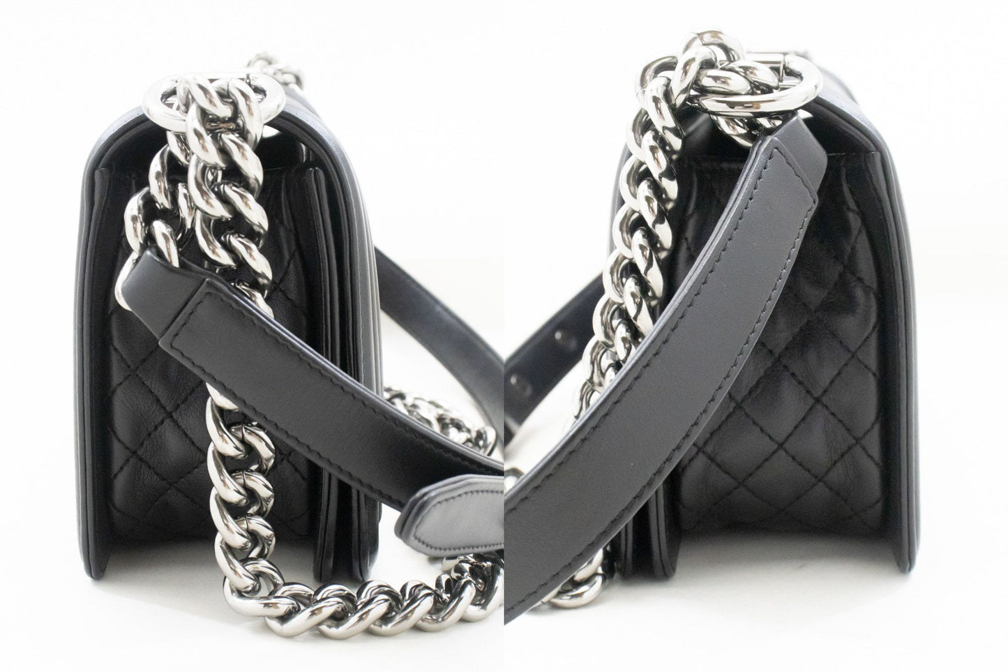 CHANEL Small Boy Chain Skuldertaske Sort Quiltet Klap Kalveskind p93 hannari-shop