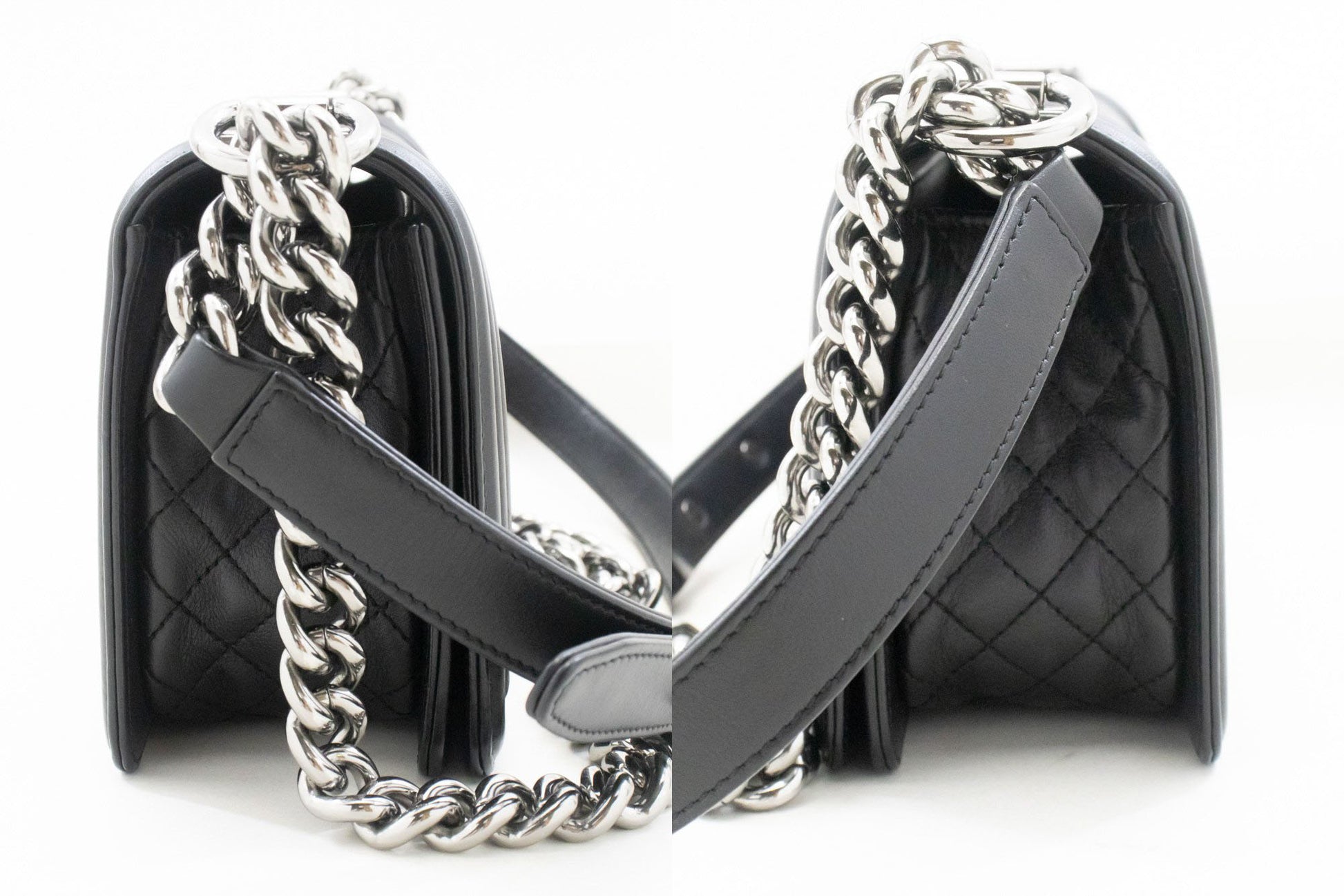 CHANEL Small Boy Chain Skuldertaske Sort Quiltet Klap Kalveskind p93 hannari-shop